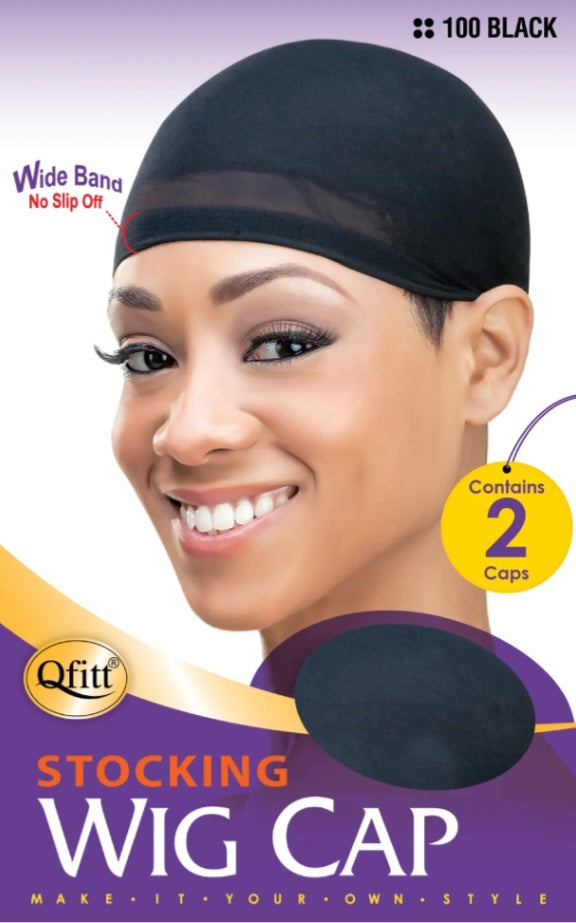 Qfitt Stocking Wig Cap – Wide Band (Black), 2-pack.