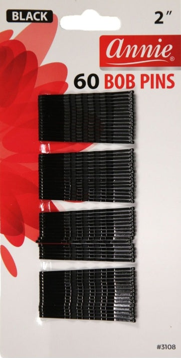 Annie 2" Black Bob Pins (#3108), containing 60 pieces.