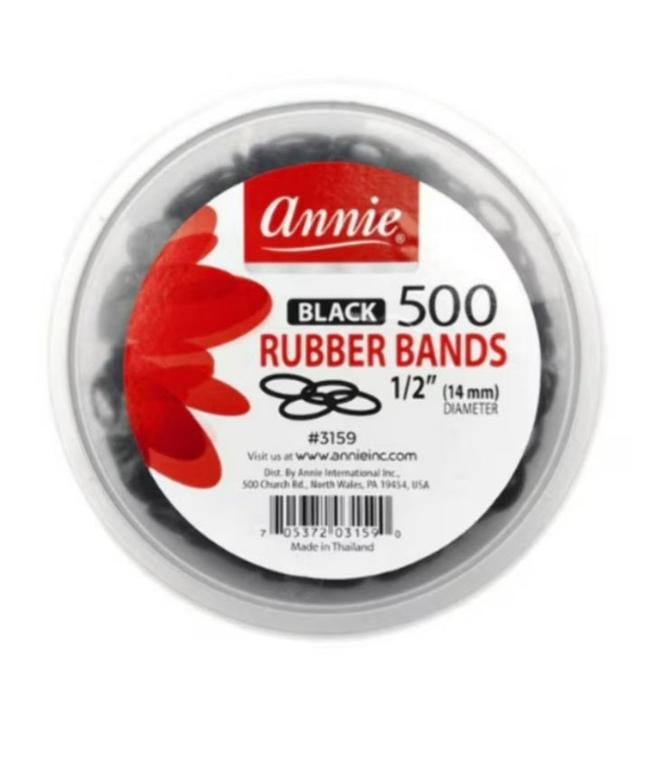 Annie Black Rubber Bands – 500 Count (½" / 14mm Diameter)