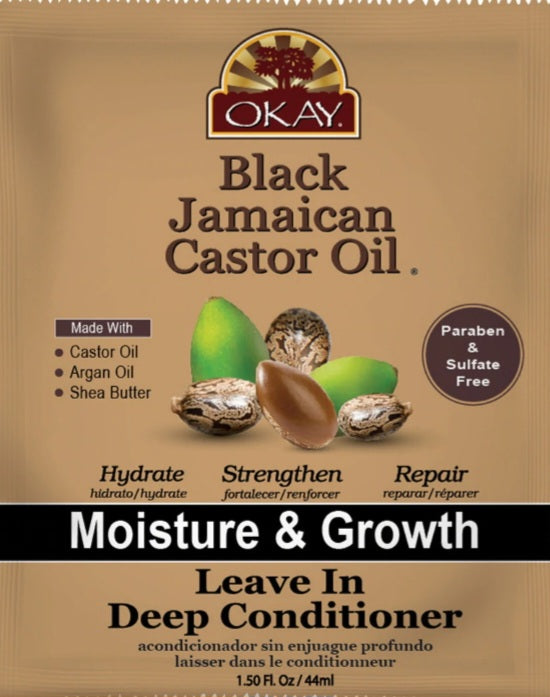 OKAY Black Jamaican Castor Oil Moisture & Growth Leave-In Deep Conditioner – 1.5 fl oz / 44 mL
