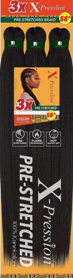 X-Pression 3X Pre-Stretched Braid 58” inch Black  Color 1