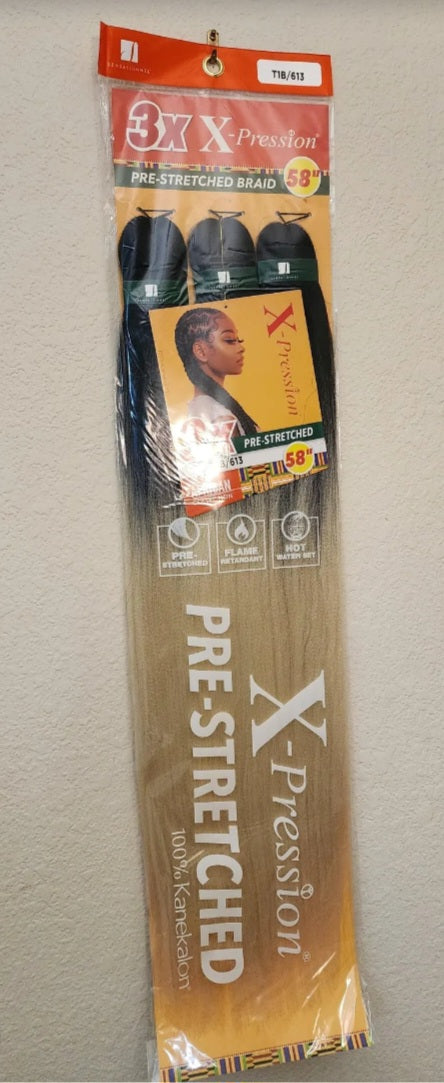 3X Pre-Stretched Braiding Hair – 58" inch Color (T1B/613 Ombre)