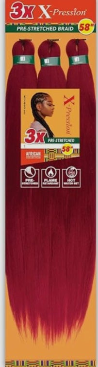 X-Pression 3X Pre-Stretched Braiding Hair – 58" inch Color Burgundy (BG)