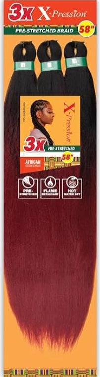 X-Pression 3X Pre-Stretched Braiding Hair –  58" inch Color T1B/Burgundy Ombre