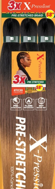 X-Pression 3X Pre-Stretched Braiding Hair – 58" inch Color M4/27/30