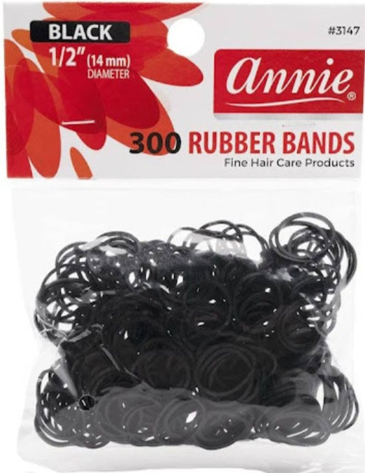 Annie Black Rubber Bands – 300 Count (½")
